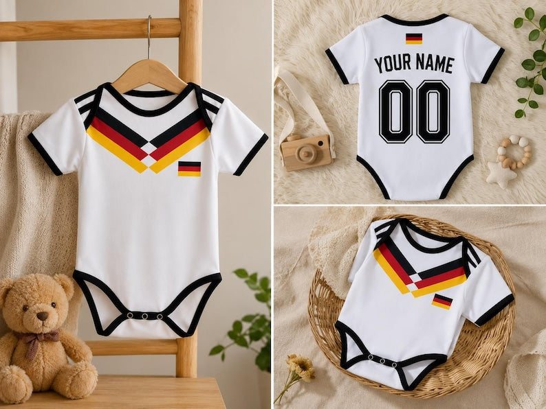 Personalized Germany Baby Bodysuit, Custom Name Soccer Baby Outfit