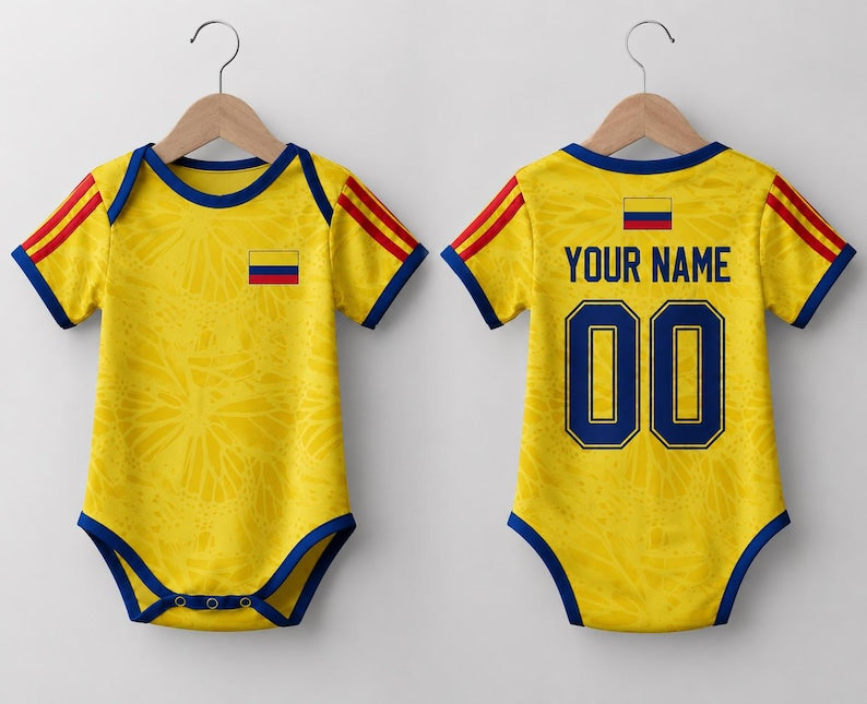 Personalized Colombia Baby Bodysuit, Custom Name Soccer Baby Outfit