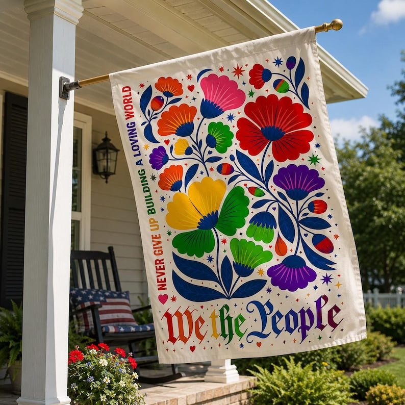 LGBT We The People Garden Flag, Rainbow Floral Pride Yard Decor, Inclusive Quote Flag