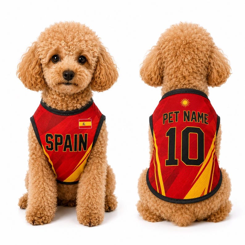 Personalized Spain Pet Soccer Jersey, Custom Name Number Jersey for Dog Cat