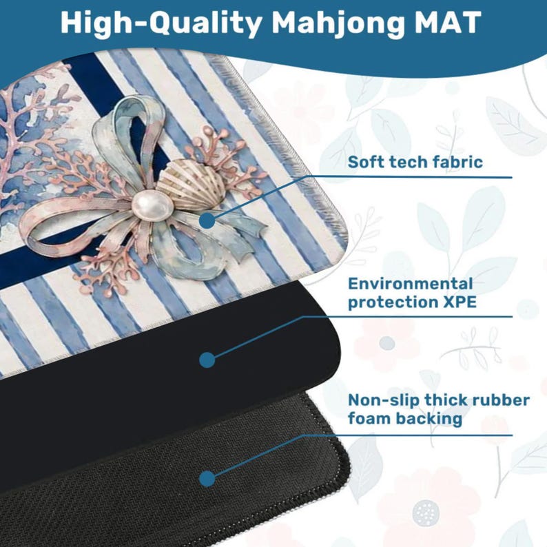 Starfish Seashell Mahjong Mat, Beach Design Game Mat for Ocean Lovers