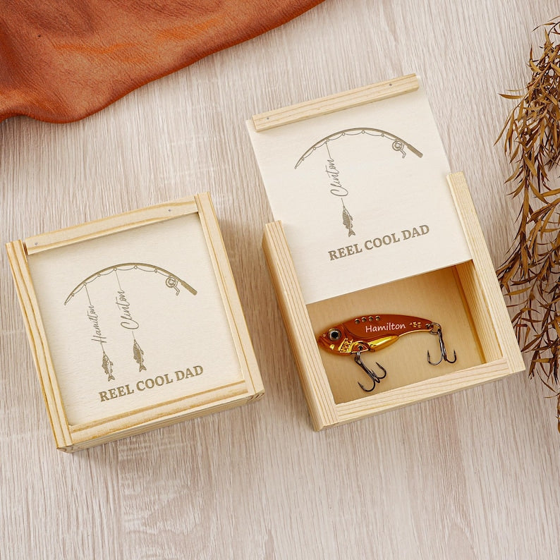 Custom Engraved Name Lure Gift Set with Box, Fishing Gift, Fishing Retirement Gift