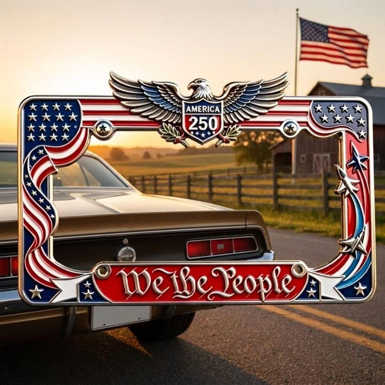 Patriotic We The People License Plate Frame, America 250th Anniversary Metal Car Tag Holder