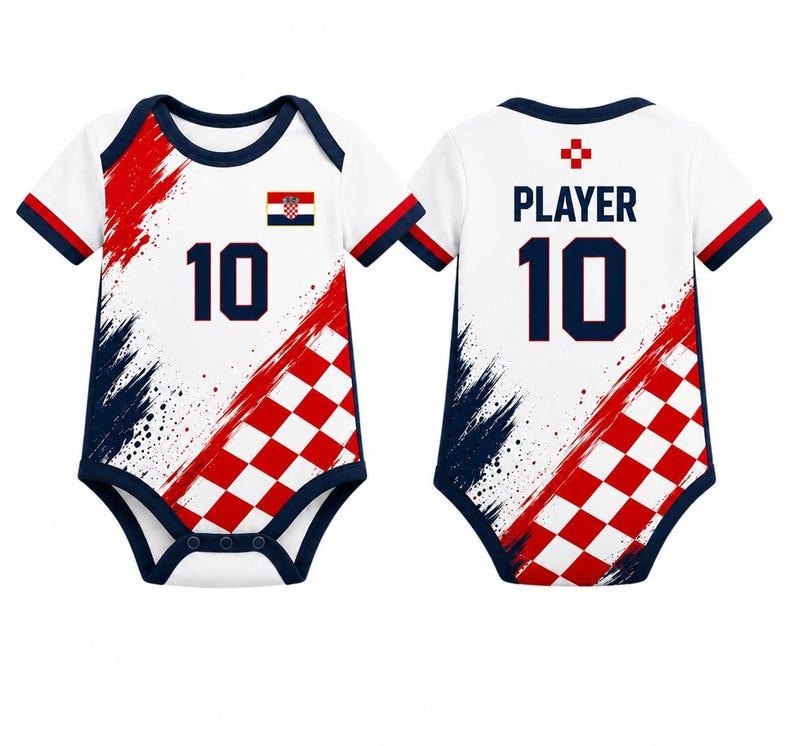 Personalized Croatia Baby Bodysuit, Custom Name Soccer Baby Outfit