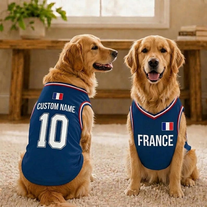 Personalized France Soccer Pet Jersey, Custom Back Name Number Blue Fan Shirt for Pet