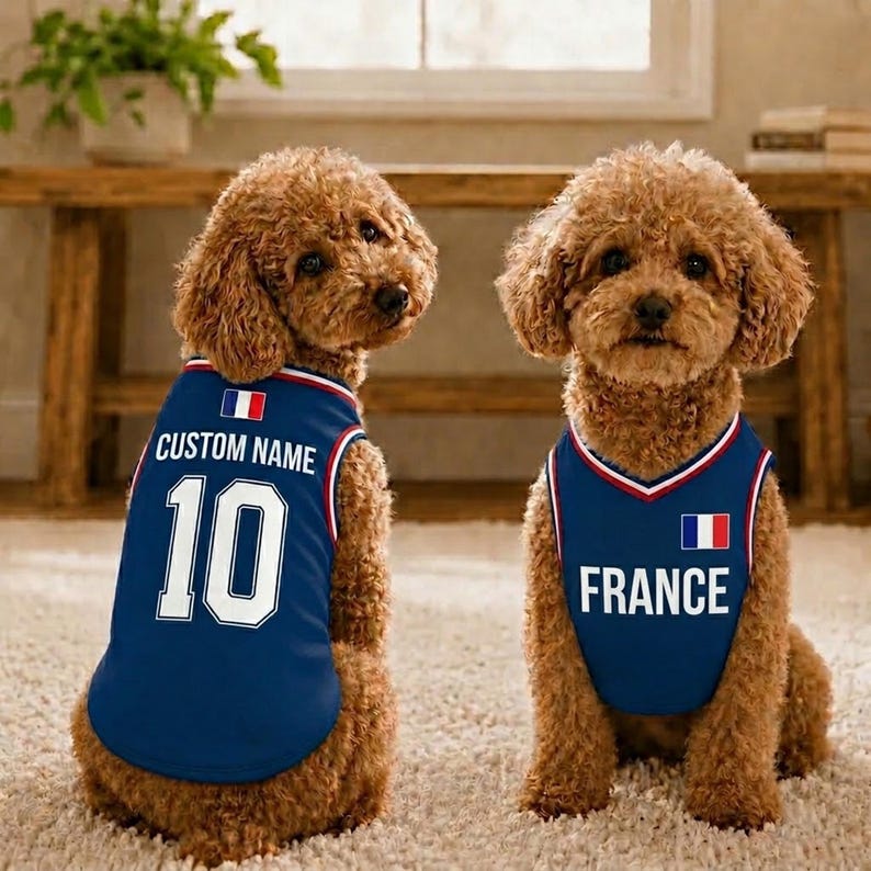 Personalized France Soccer Pet Jersey, Custom Back Name Number Blue Fan Shirt for Pet