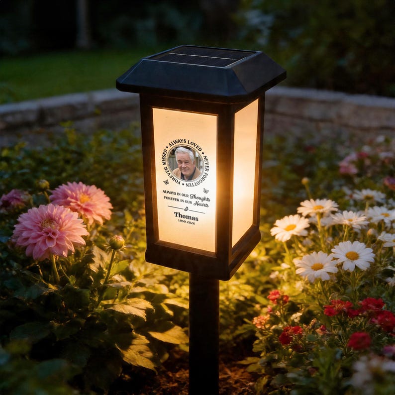 Personalized Forever in My Hearts Waterproof Photo Solar Garden Stake Light with Custom Name Year Outdoor Yard Decor