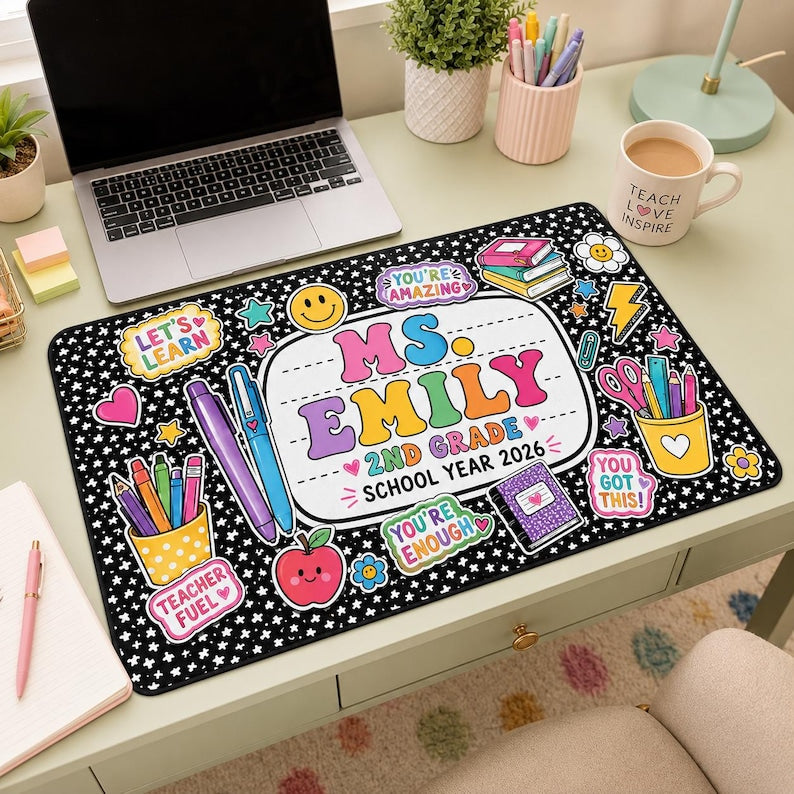 Personalized Teacher Mouse Pad, Composition Book Desk Mat, Teacher Appreciation Gift