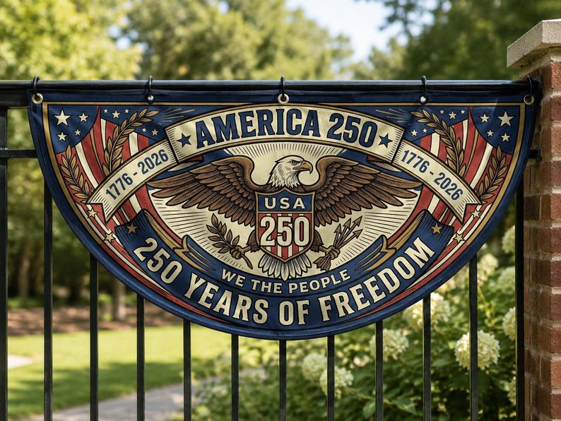 America 250 Semicircle Fence Flag | 1776 2026 We The People Patriotic