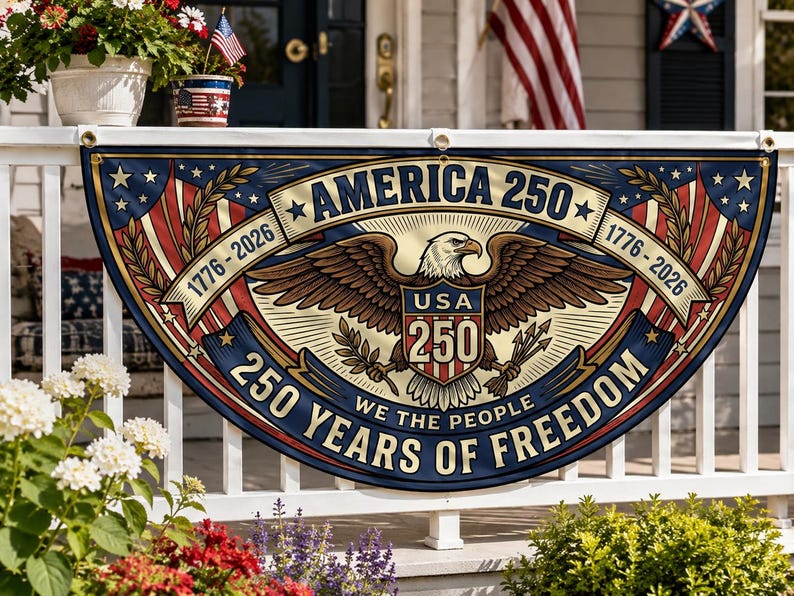 America 250 Semicircle Fence Flag | 1776 2026 We The People Patriotic