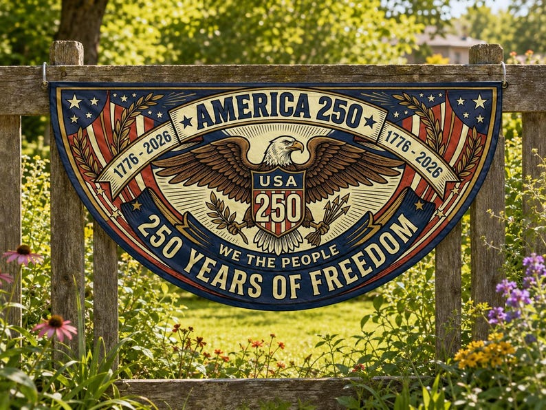 America 250 Semicircle Fence Flag | 1776 2026 We The People Patriotic