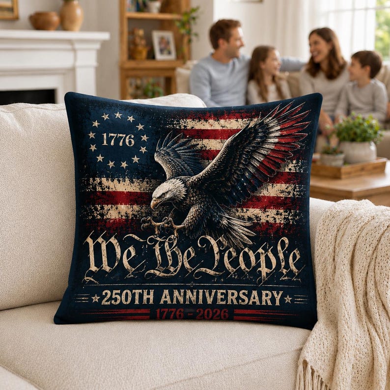 Vintage We The People Pillow, 250th America Anniversary Cushion