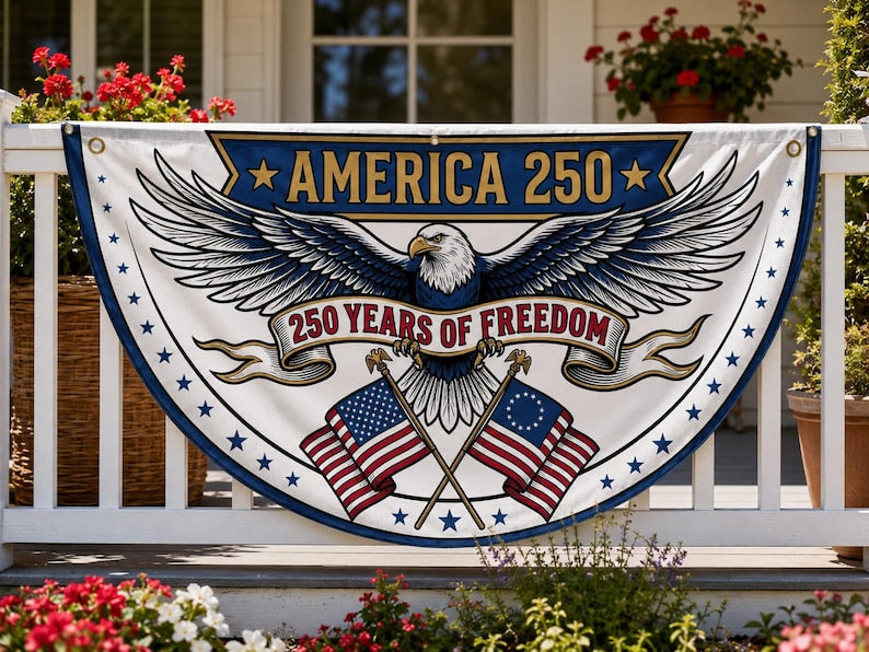 America 250 Semicircle Fence Flag | Bald Eagle Betsy Ross Flag Porch Decor