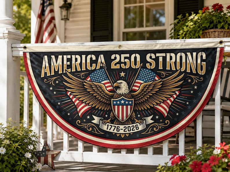 America 250 Strong Semicircle Fence Flag | 1776 2026 Patriotic Porch Decor