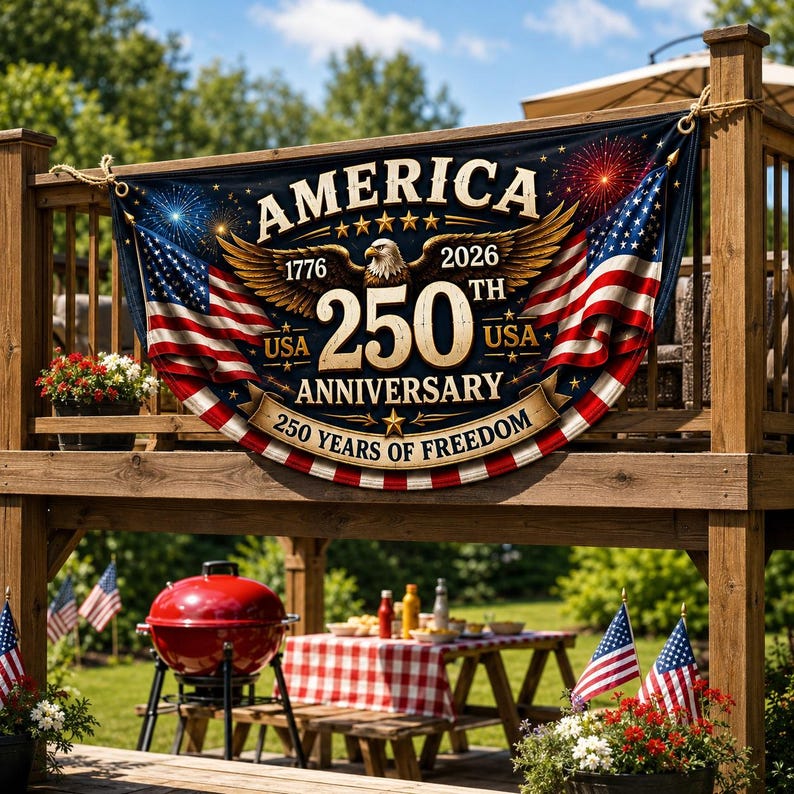 250th Anniversary Banner, Patriotic Fence, We The People Banner, 1776 2026 Banner