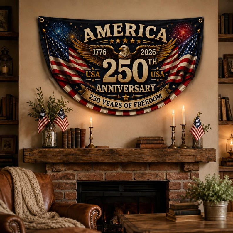 250th Anniversary Banner, Patriotic Fence, We The People Banner, 1776 2026 Banner