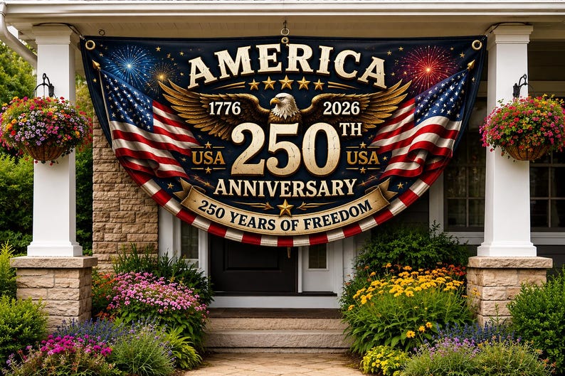 250th Anniversary Banner, Patriotic Fence, We The People Banner, 1776 2026 Banner