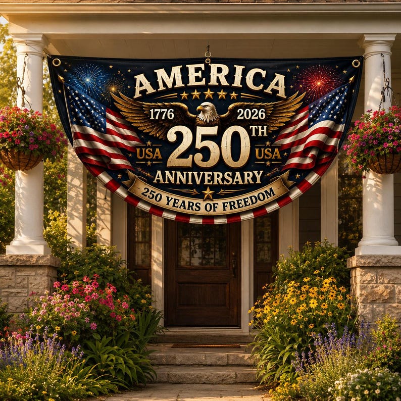 250th Anniversary Banner, Patriotic Fence, We The People Banner, 1776 2026 Banner