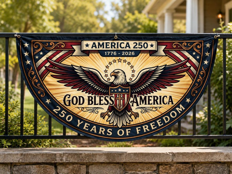 God Bless America 250 Fence Flag | 1776 2026 Christian Patriotic Porch Decor