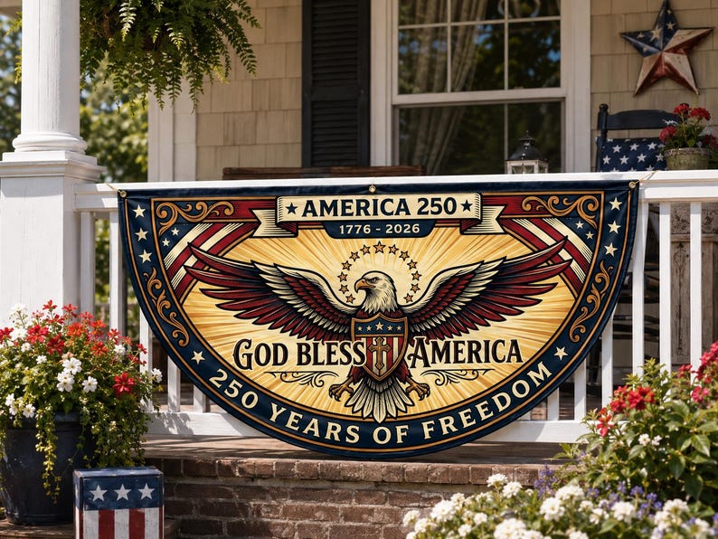 God Bless America 250 Fence Flag | 1776 2026 Christian Patriotic Porch Decor