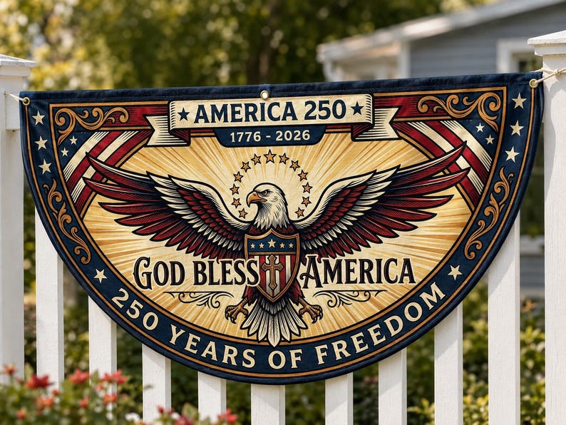 God Bless America 250 Fence Flag | 1776 2026 Christian Patriotic Porch Decor