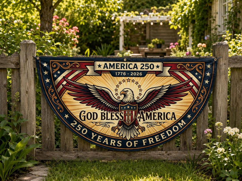 God Bless America 250 Fence Flag | 1776 2026 Christian Patriotic Porch Decor