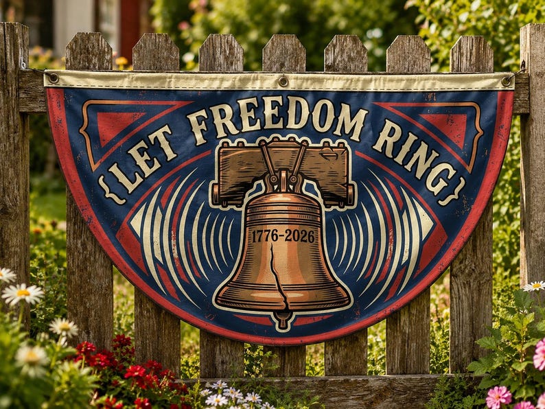Let Freedom Ring Liberty Bell Fence Flag | 1776 2026 Patriotic Porch Decor