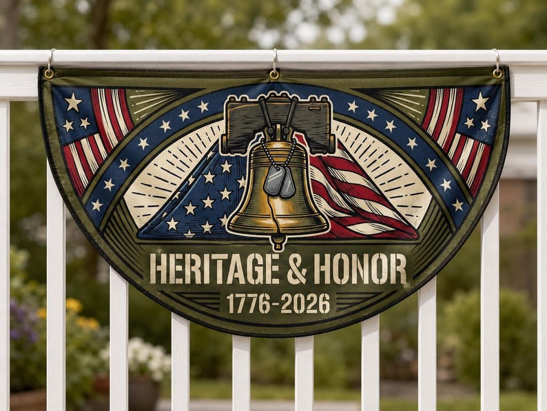 Heritage and Honor Fence Flag | Liberty Bell Dog Tags Veteran Memorial