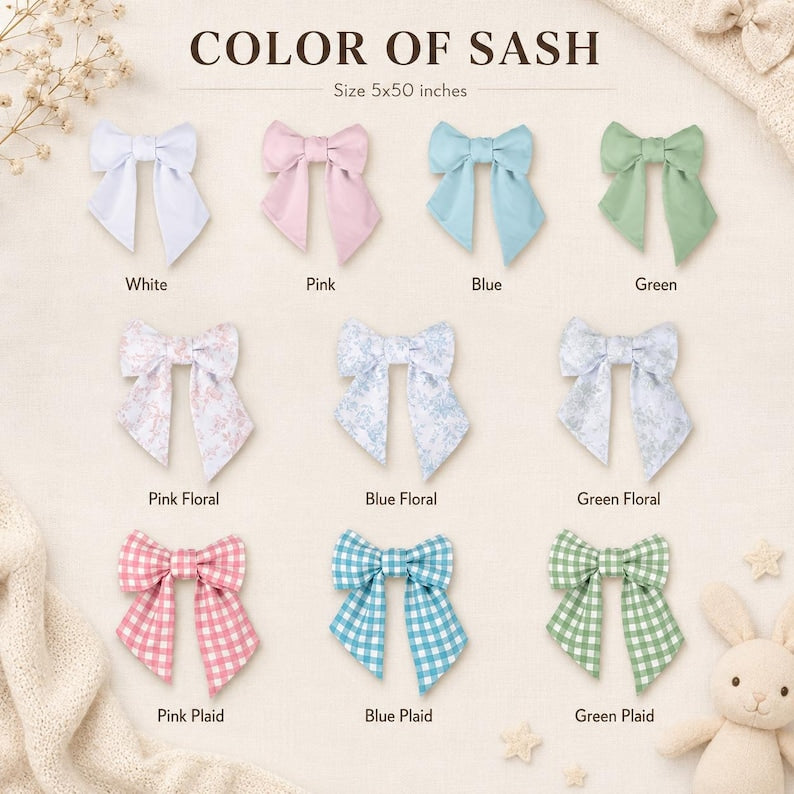 Personalized Embroidered Baby Bow Sash, Monogrammed Swaddle Tie, Newborn Photo Prop