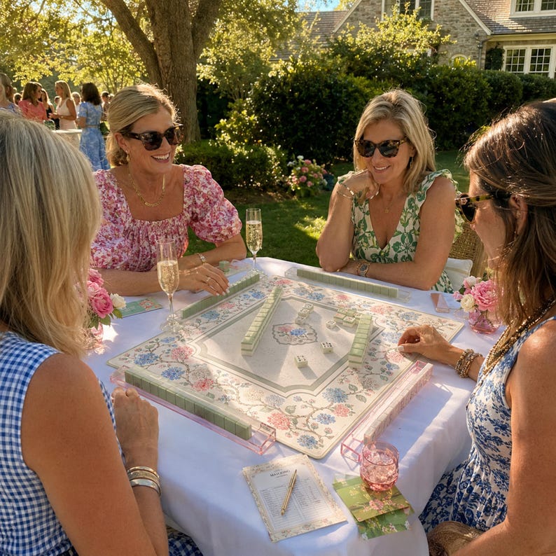 The Hydrangea Vine Mahjong Mat, Chinoiserie Floral Game Mat, Custom Monogram Mahjong Mat