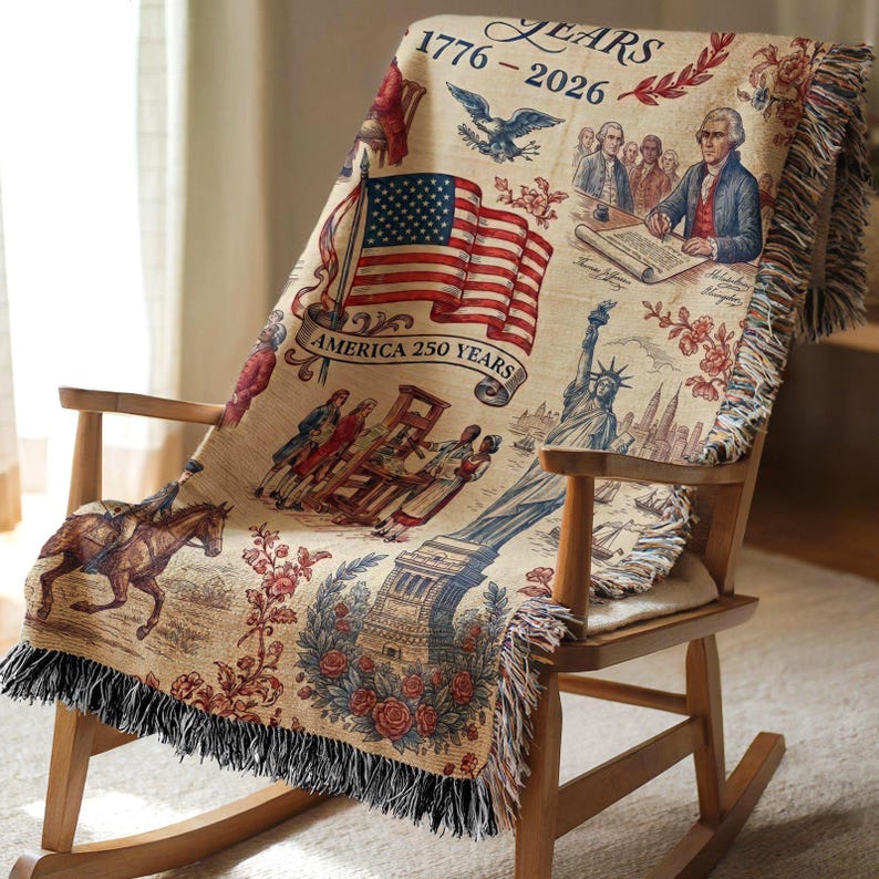 America 250th Anniversary Woven Blanket: Patriotic Colonial USA Throw Blanket