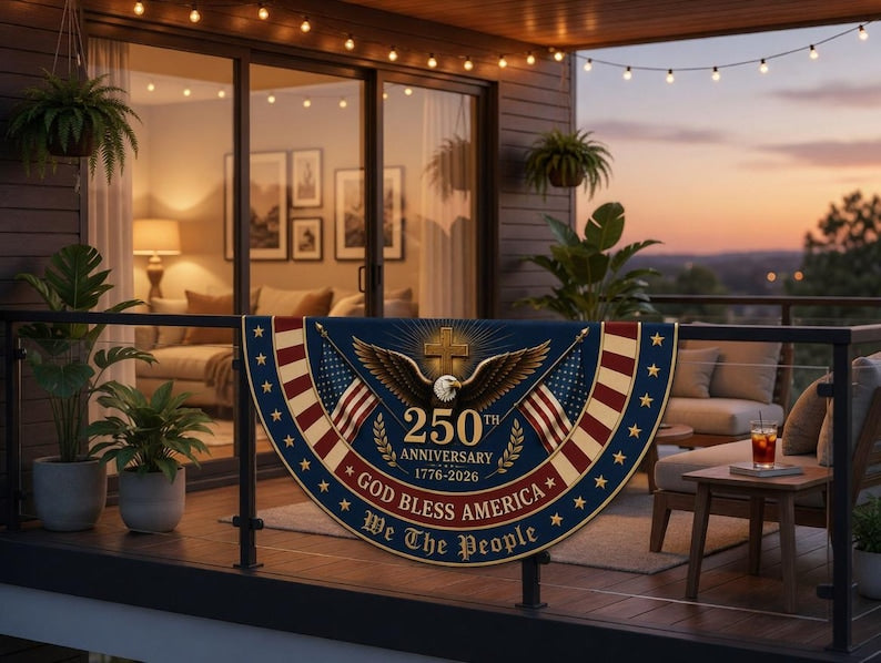 250th Anniversary Patriotic Bunting Flag, God Bless America Porch Banner