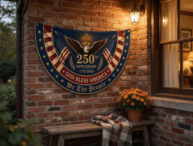 250th Anniversary Patriotic Bunting Flag, God Bless America Porch Banner