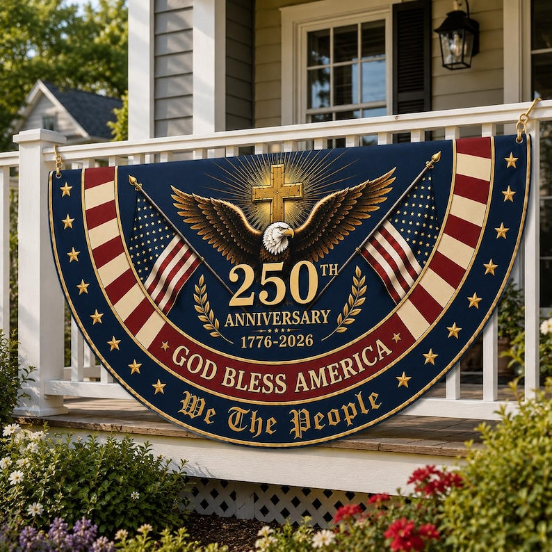 250th Anniversary Patriotic Bunting Flag, God Bless America Porch Banner