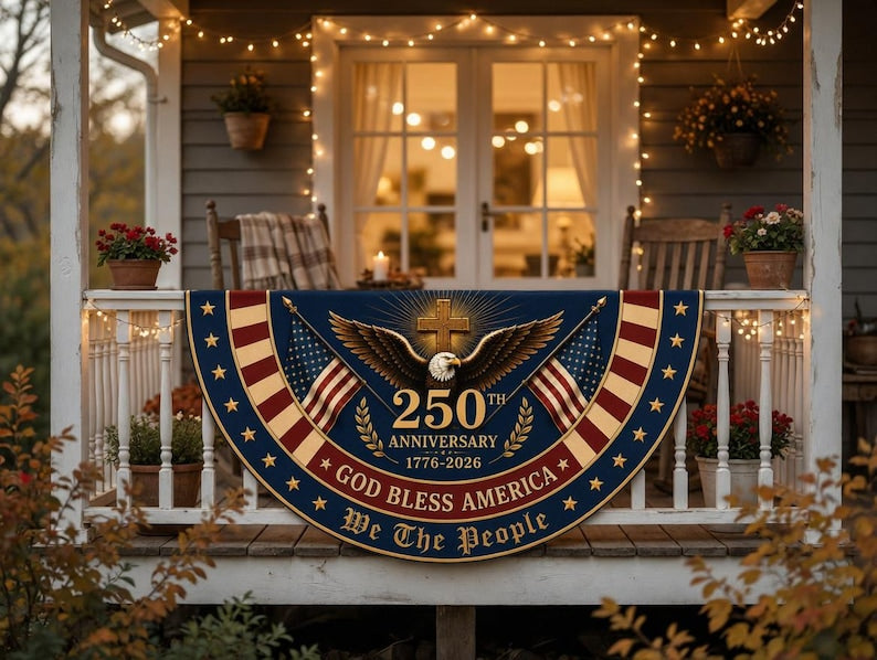 250th Anniversary Patriotic Bunting Flag, God Bless America Porch Banner
