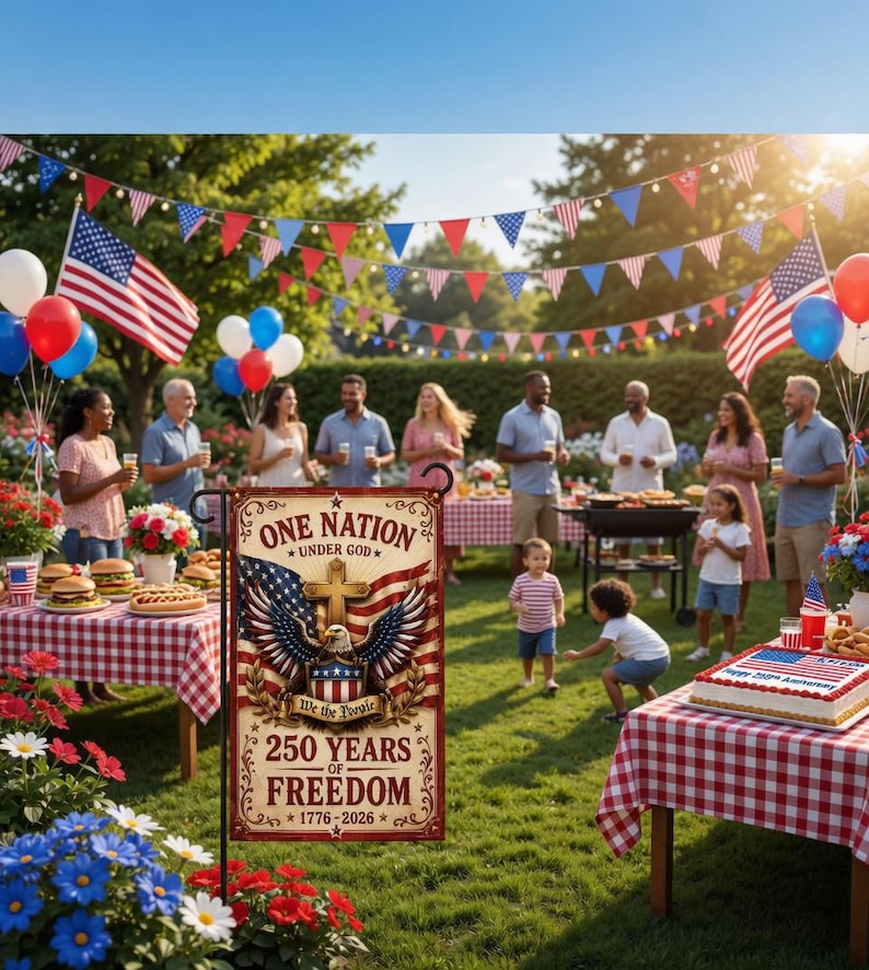 250th Anniversary Garden Flag, Patriotic Eagle Cross Yard Flag, America 1776-2026 Outdoor