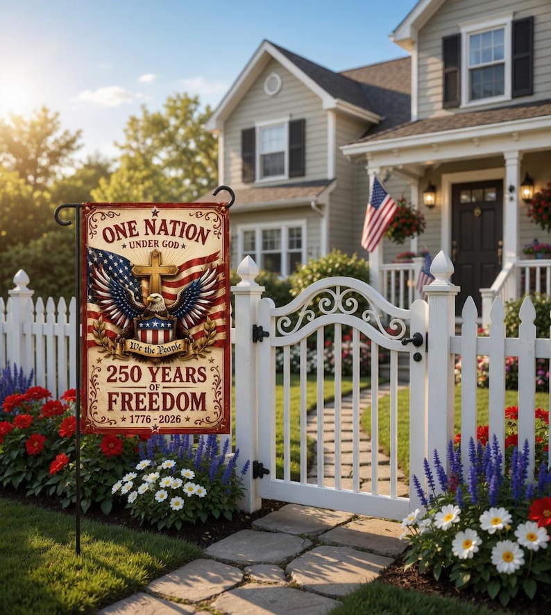 250th Anniversary Garden Flag, Patriotic Eagle Cross Yard Flag, America 1776-2026 Outdoor