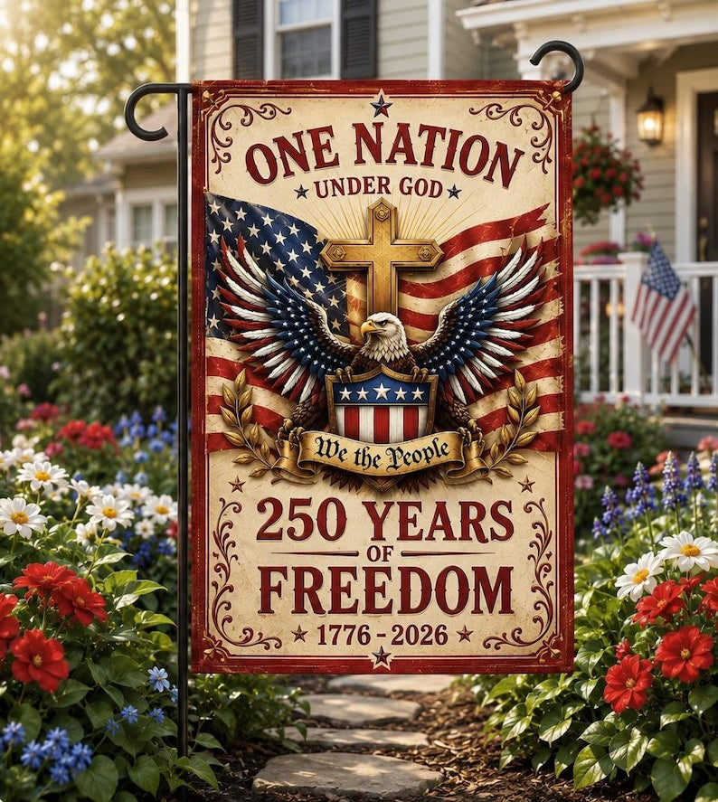 250th Anniversary Garden Flag, Patriotic Eagle Cross Yard Flag, America 1776-2026 Outdoor