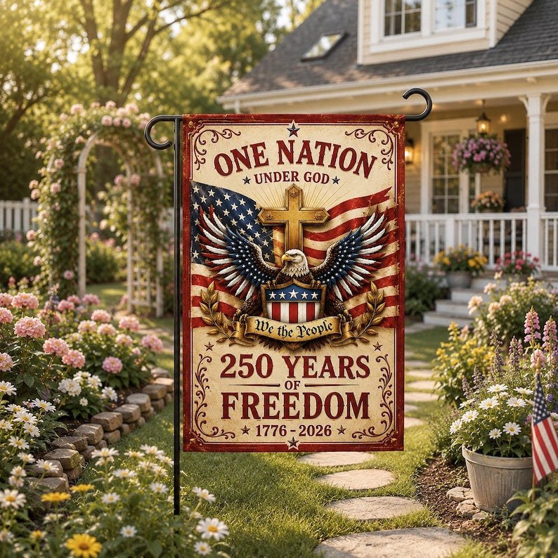 250th Anniversary Garden Flag, Patriotic Eagle Cross Yard Flag, America 1776-2026 Outdoor