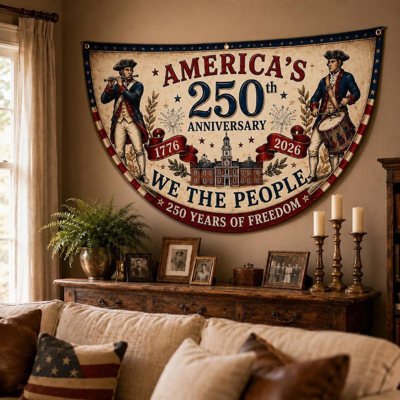 250th Anniversary Banner, Patriotic Fence, We The People Banner, 1776 2026 Banner