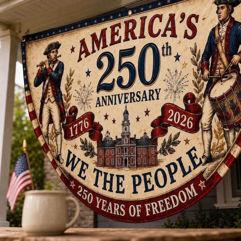 250th Anniversary Banner, Patriotic Fence, We The People Banner, 1776 2026 Banner