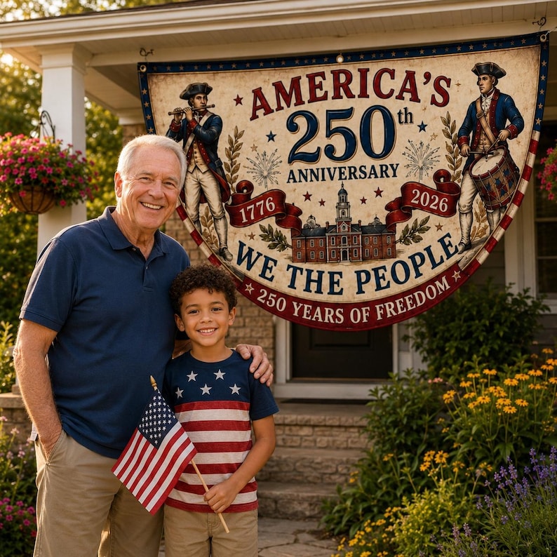 250th Anniversary Banner, Patriotic Fence, We The People Banner, 1776 2026 Banner