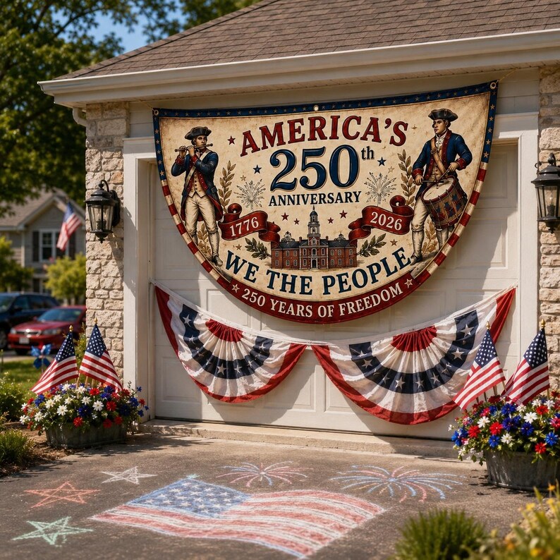 250th Anniversary Banner, Patriotic Fence, We The People Banner, 1776 2026 Banner
