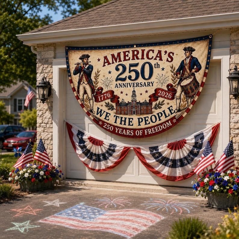 250th Anniversary Banner, Patriotic Fence, We The People Banner, 1776 2026 Banner