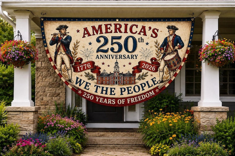 250th Anniversary Banner, Patriotic Fence, We The People Banner, 1776 2026 Banner
