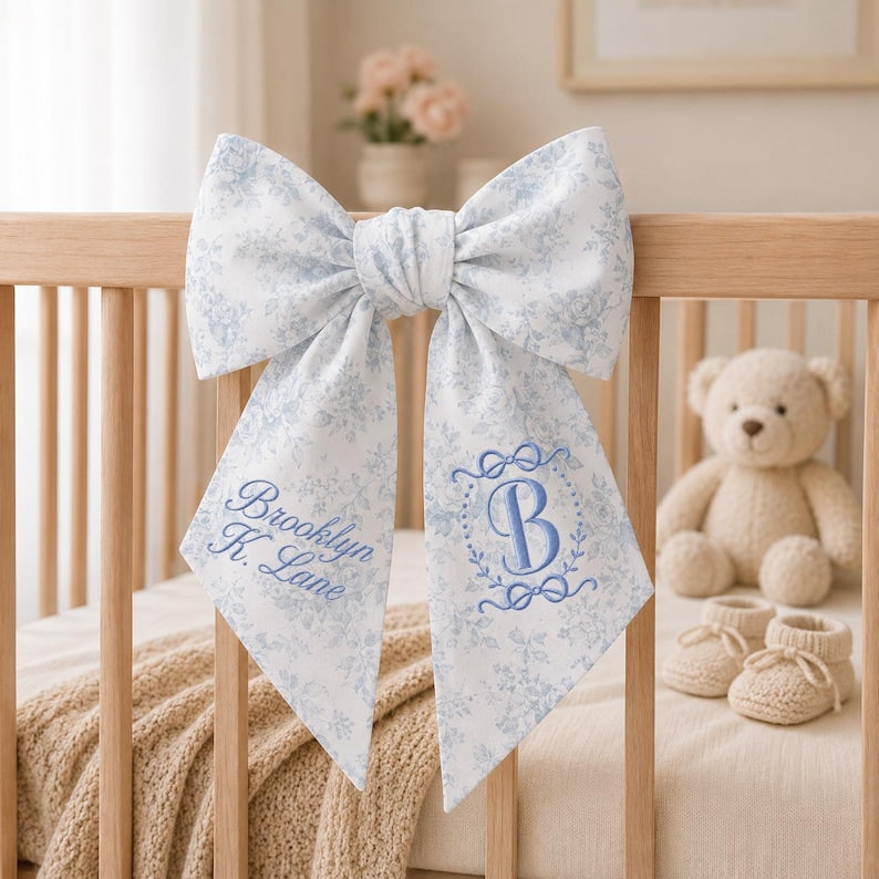 Personalized Embroidered Baby Bow Sash, Monogrammed Swaddle Tie, Newborn Photo Prop