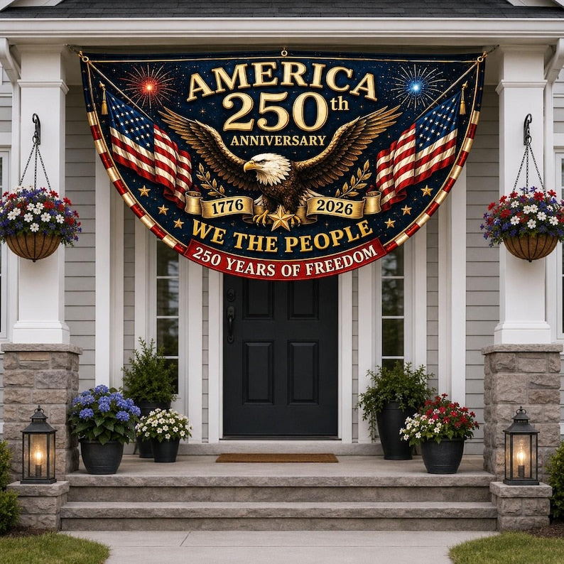 USA 250th Anniversary Patriotic Bunting Banner | America 1776–2026 Semicircle Fence Flag