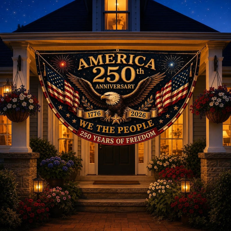 USA 250th Anniversary Patriotic Bunting Banner | America 1776–2026 Semicircle Fence Flag