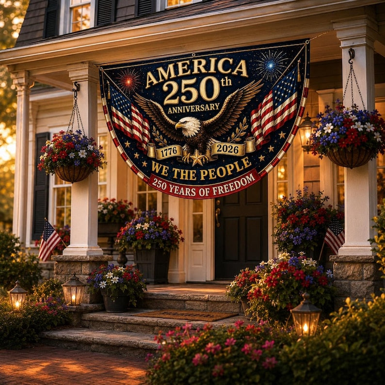 USA 250th Anniversary Patriotic Bunting Banner | America 1776–2026 Semicircle Fence Flag