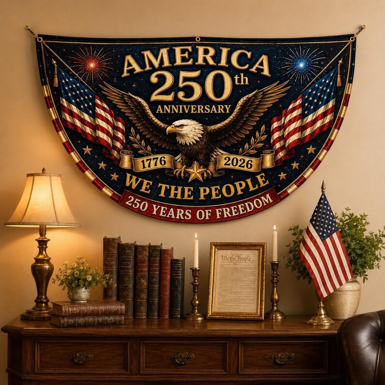 USA 250th Anniversary Patriotic Bunting Banner | America 1776–2026 Semicircle Fence Flag